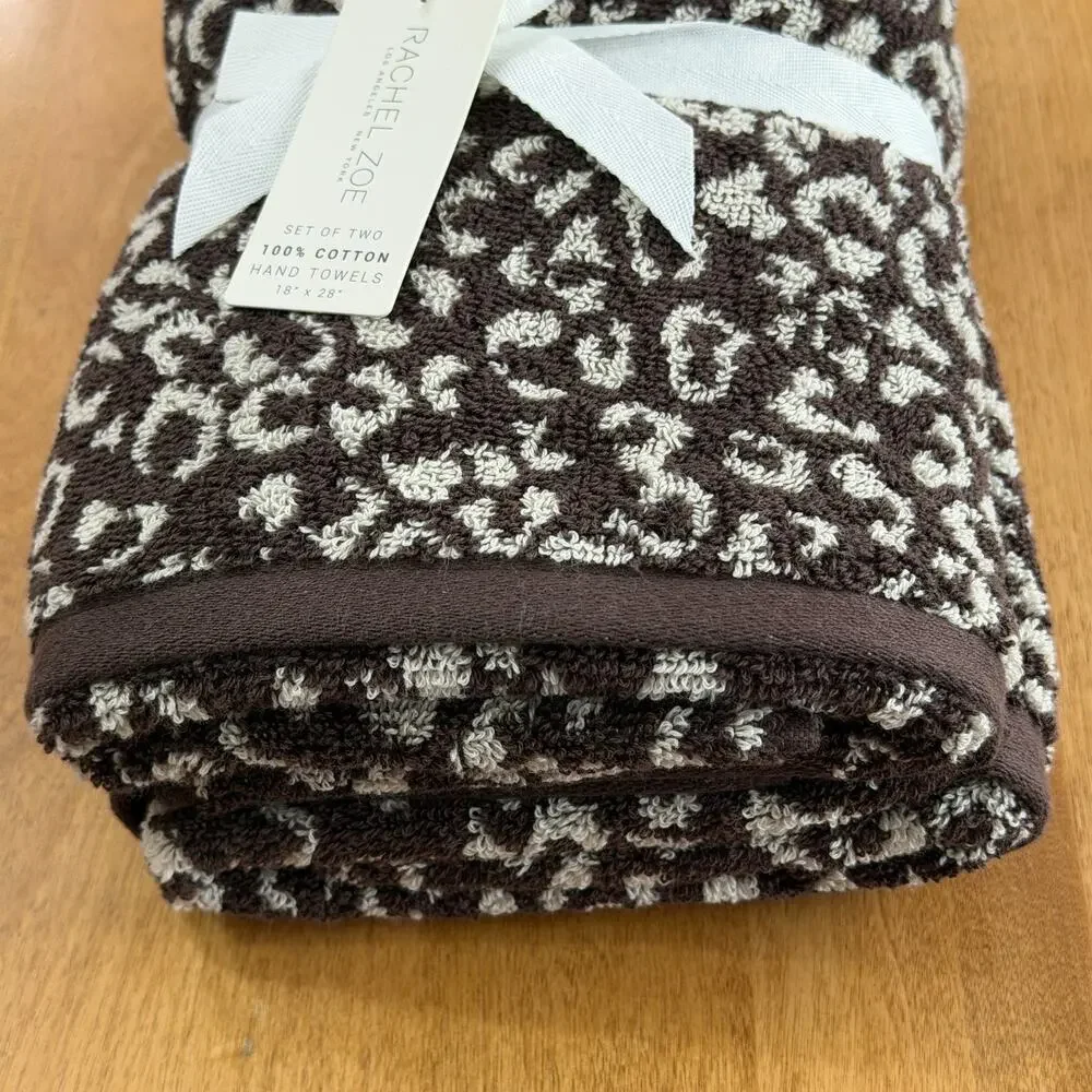 Rachel Zoe Leopard Cheetah Animal Print Hand Towel Set of 2 Brown Beige 18 x 28